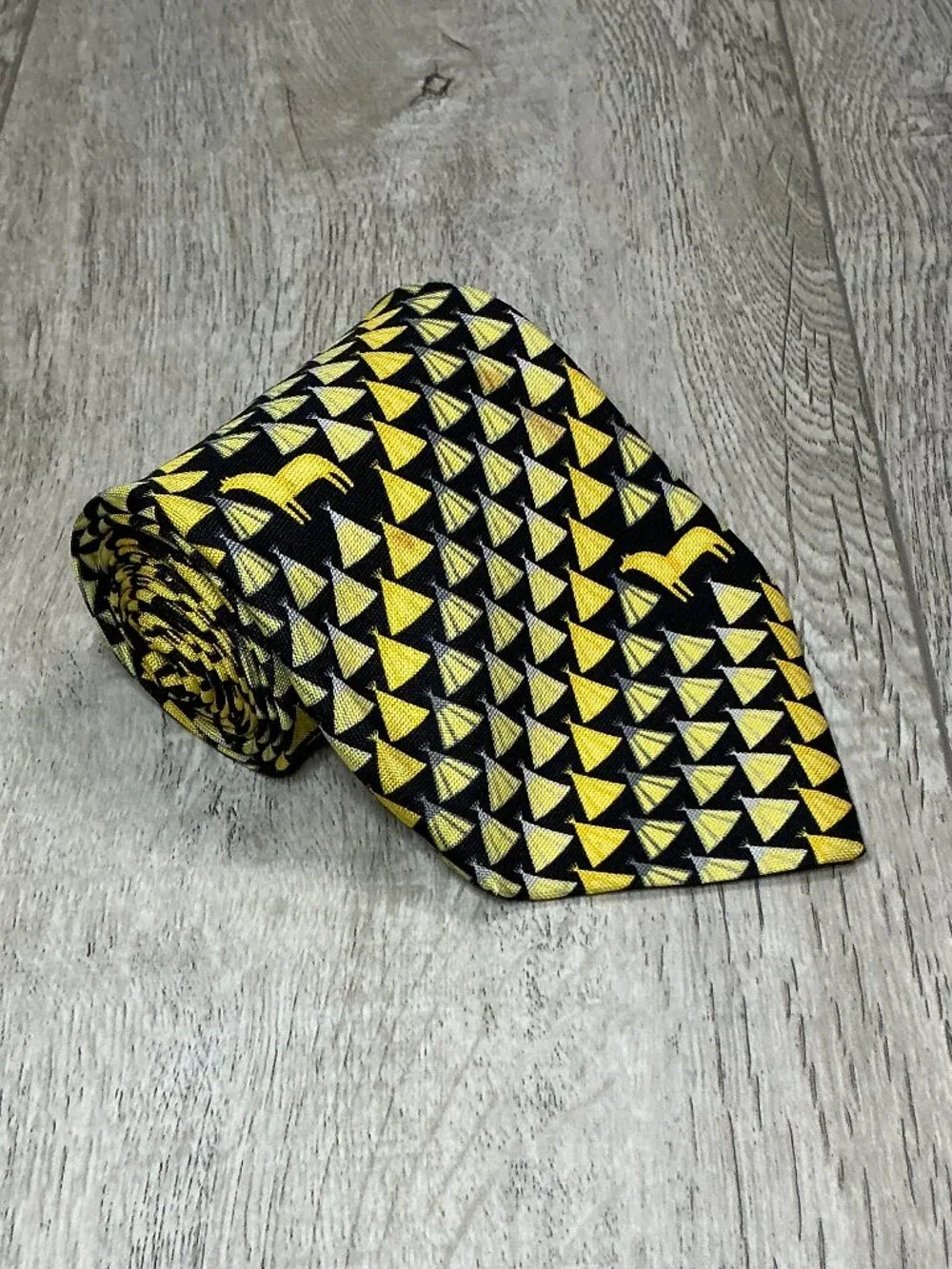 Gianni Versace Silk Tie Black Yellow Geometric Pattern - Flawed